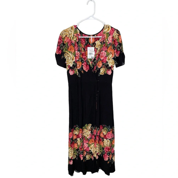 NWT Free People Black Jaimie Floral Midi Dress Size Small Retail $168 - Picture 3 of 9